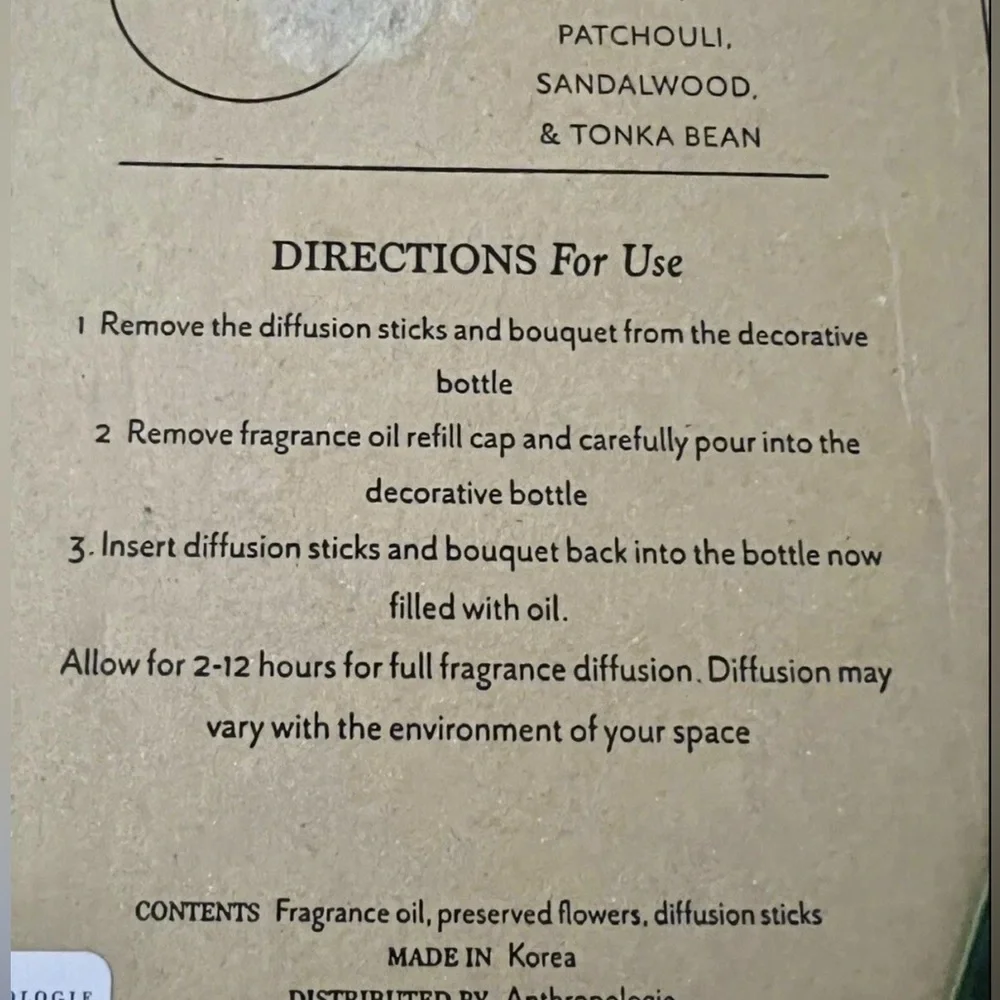 New Anthropologie Holiday Scented Oil Reed Diffuser Patchouli Clove Gift Set